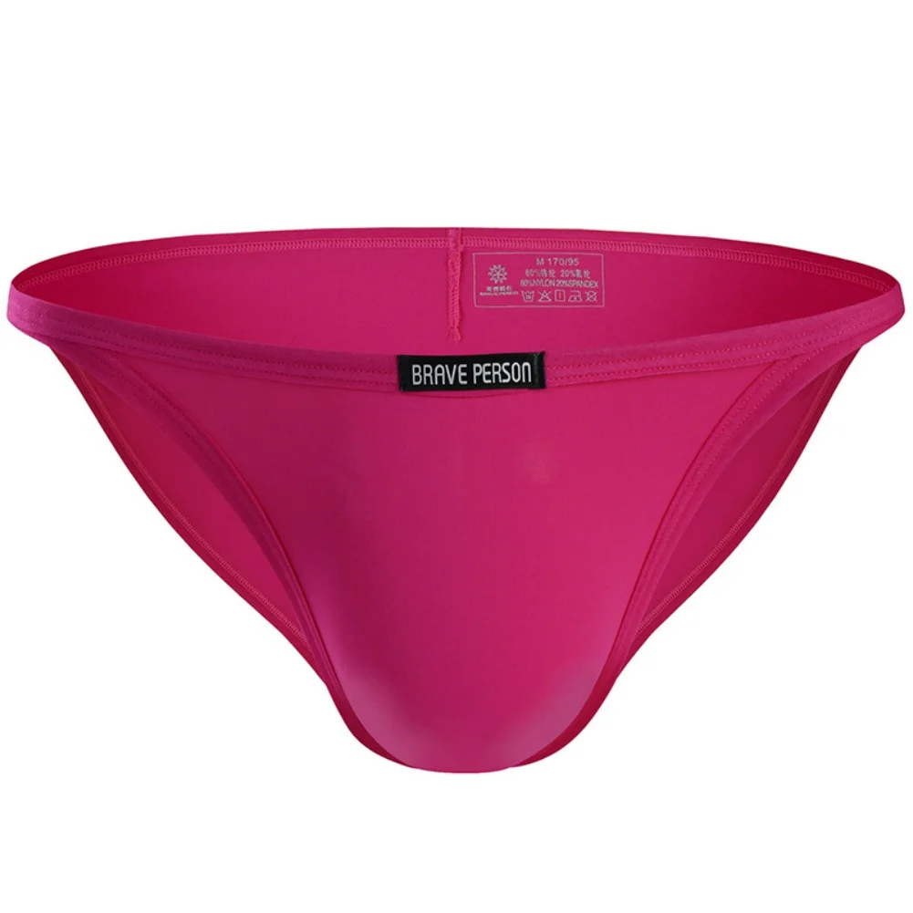 Casual Basic Style Men's Ice Silk Low Waist U Convex Pouch Underpants Underwear Lightweight Breathable Briefs