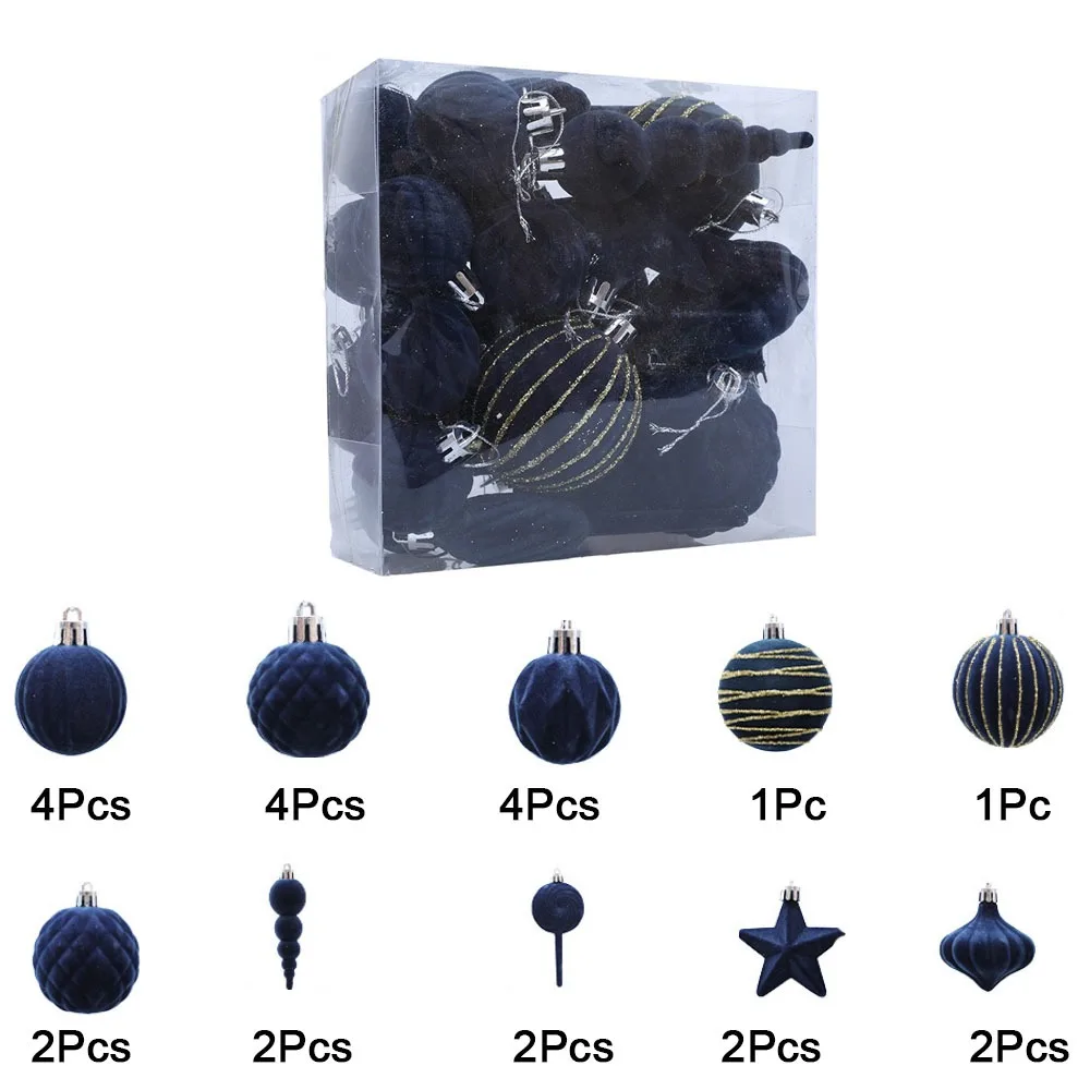 

24Pcs Colorful Flocking Christmas Ball Reusable Decorative Christmas Spheres Pendant Shatterproof Pentagram Christmas Ball