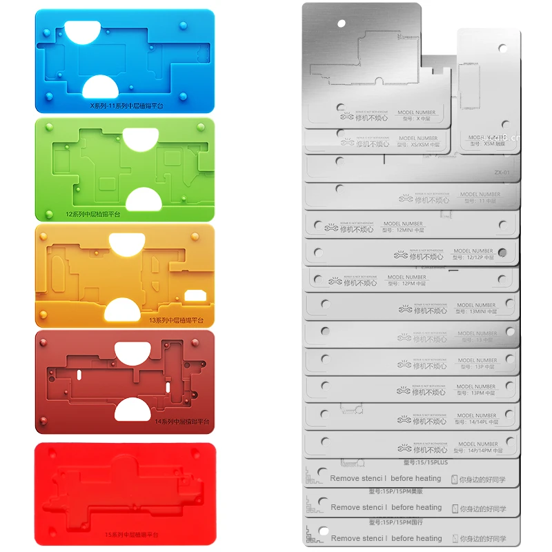 JITONGXUE 24 In1 Middle Layer Positioning Silicone Tin Planting Platform For IPX-15 Series CPU Chips BGA Reballing Stencil Kit