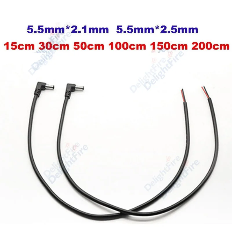 

CCTV Camera DC Pigtail Power Cables 5.5mm 2.1mm 2.5mm Male Jack DC Connectors Right Angle Extension Wires Line for Power Adapter