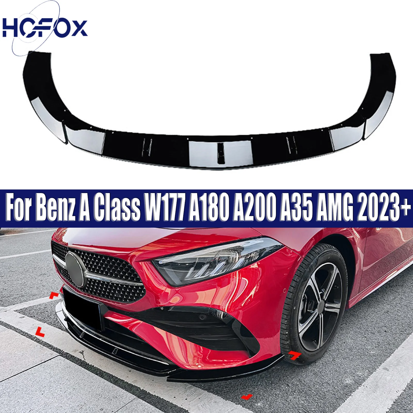 

For Mercedes-Benz A Class W177 A180 A200 A35 AMG 2023+ Front Bumper Lip Spoiler Splitter Canard Lip Diffuser