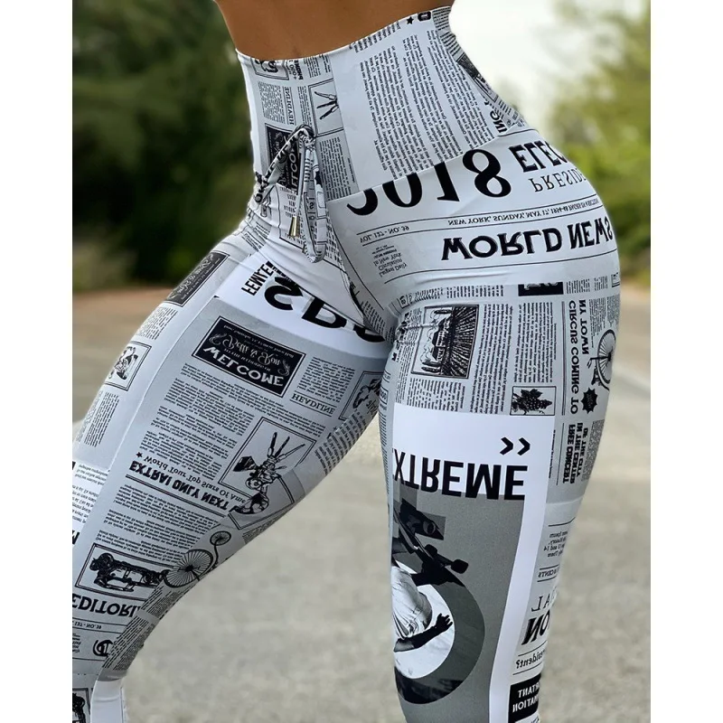 American style fashion news digital printing high waisted elastic yoga pants leggings women slim fit gothic sexy running pants