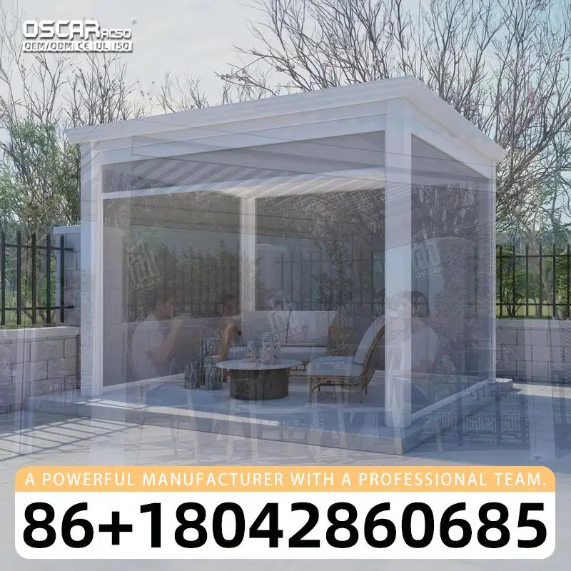 4x3 3x4 Motorized Electric Aluminium Outdoor Sides Roof Luxury Pergola for Patio Garden Balcony Retractable Shaded Structure per