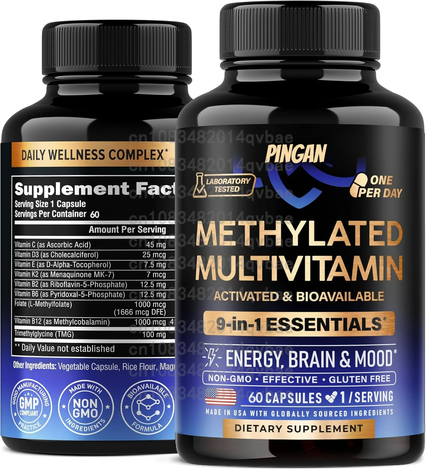 Una mezcla de alimentos completos de frutas multivitaminas que contiene vitamina metil B12, vitamina vegana B12 y metilcobalamina