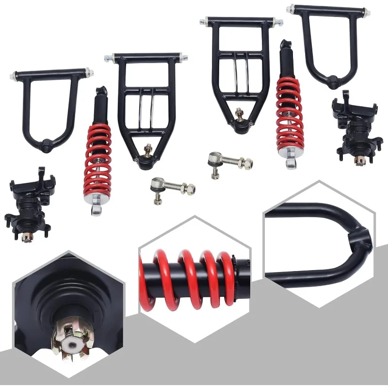 340mm Front Suspension Swingarm Kit Upper/Lower Suspension Shock Swing Arm Assembly with Steering Strut Knuckle&Wheel Hub