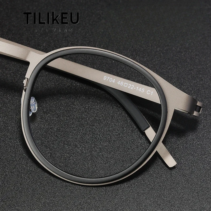 Denmark Brand Pure Titanium Round Screwless Eyewear Men Glasses Frame Retro Anti-Blu Light Eyeglasses IP Men No Screws Spectacle