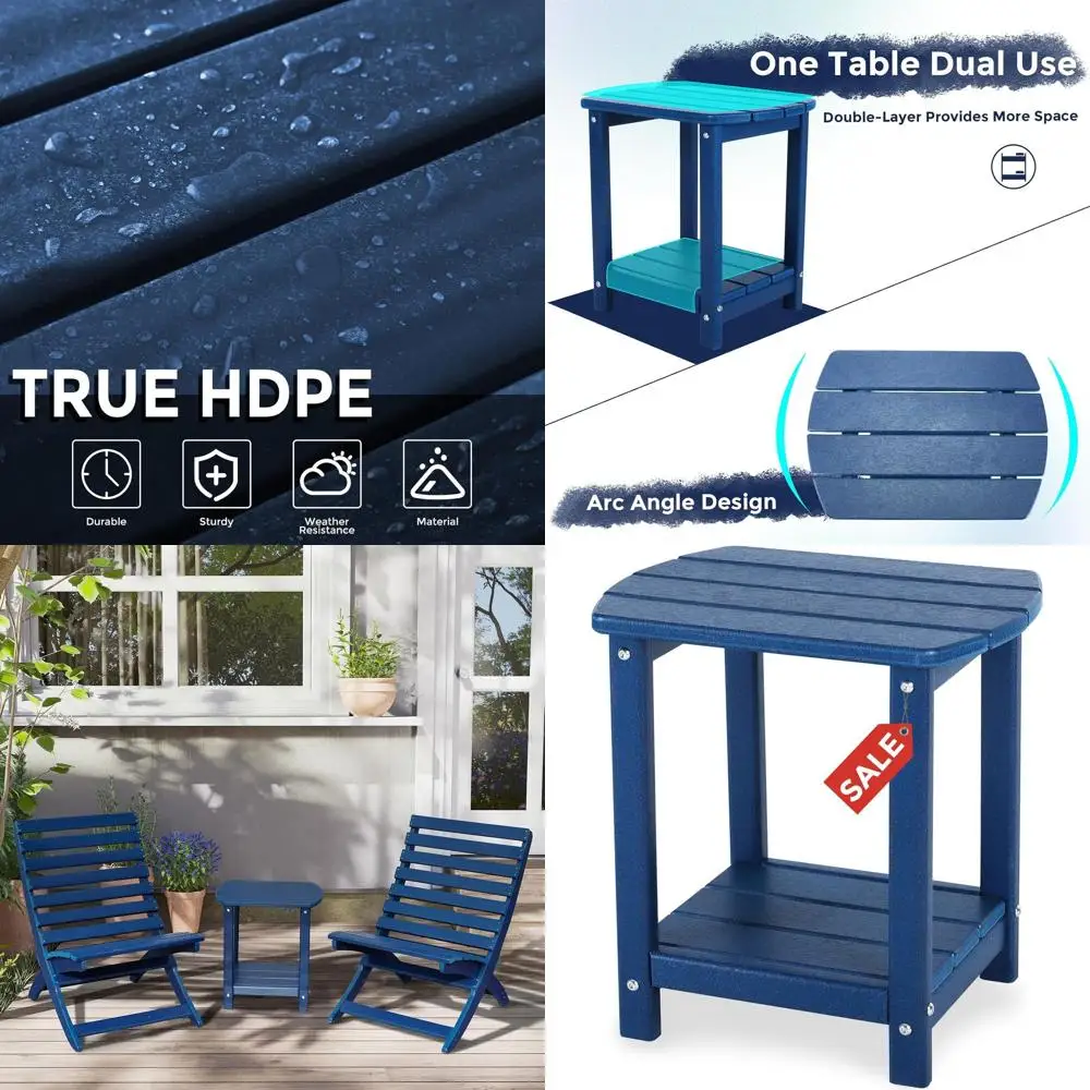 

2-Tier Outdoor Patio Side Table with HDPE Storage, Ideal for Pool, Garden, and Lawn