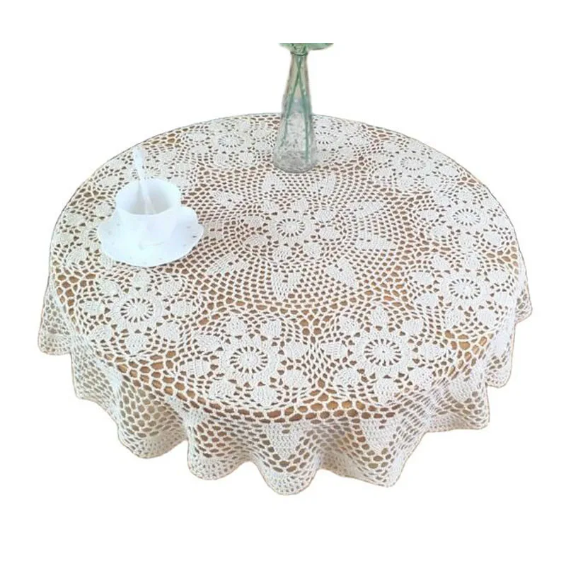 NEW Round handmade flowers crochet table cover cloth kitchen tea tablecloth Christmas wedding Table decoration and accessories