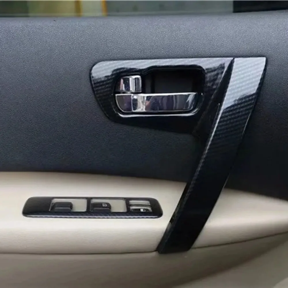 Carbon Fiber Look Car ABS Door Inner Handle For Nissan Qashqai J10 2008-2015 Bowl Armrest Handrail Frame Panel Mouldings Parts