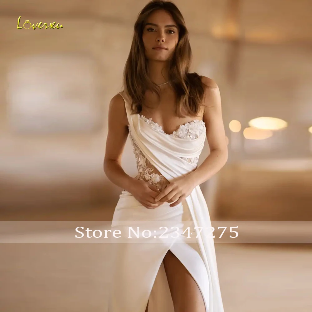 Loverxu zeemeermin mat satijnen trouwjurken lieverd een schouder vestido de novia kant 3d bloemen op maat gemaakte bruidsjurk