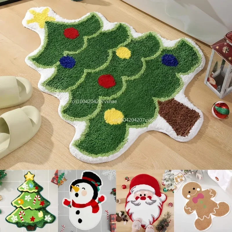 VIKAMA Świąteczna wycieraczka podłogowa Xmas Tree Snowman Dywaniki kuchenne Gingerbread Man Antypoślizgowe maty łazienkowe Wycieraczki do wnętrz