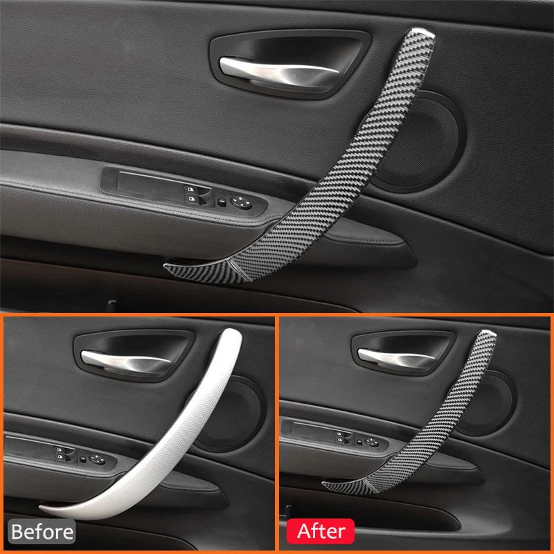 2PCS For BMW 1 Series E87 2008-2013 Carbon Fiber Auto Interior Decal Inner Door Pull Armrest Panel Trim Cover Decoration Sticker
