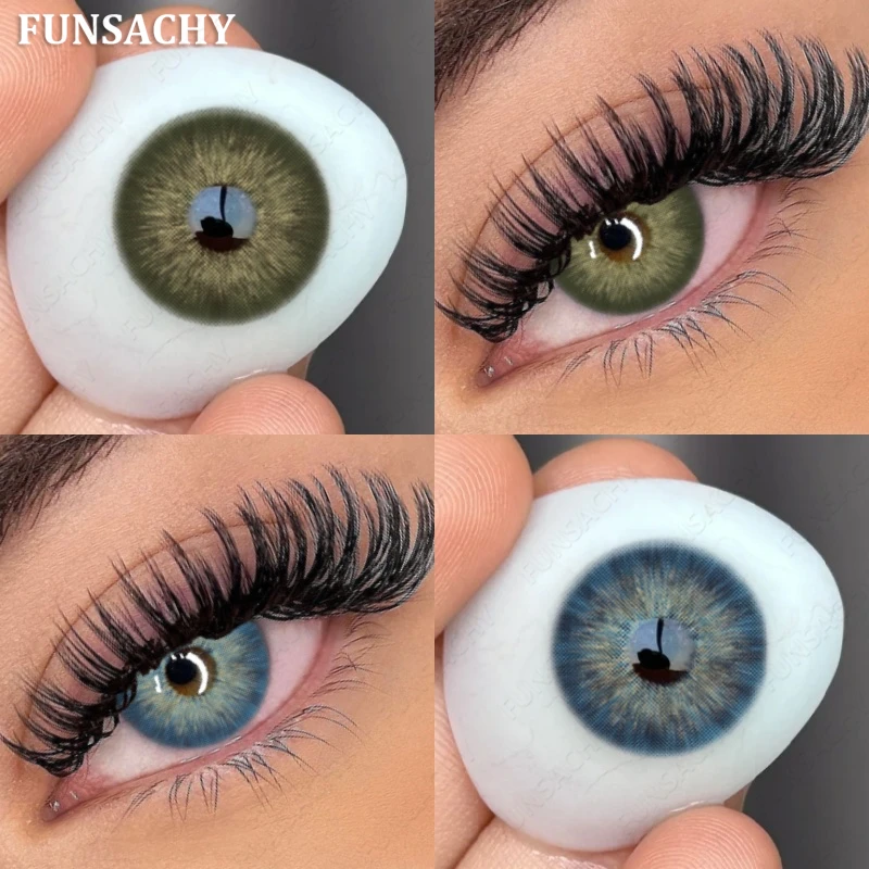 FUNSACHY 1 par de lentes de contacto de colores para ojos Color azul Lentes naturales verdes Contactos marrones coreanos Moda Verde Pupilentes