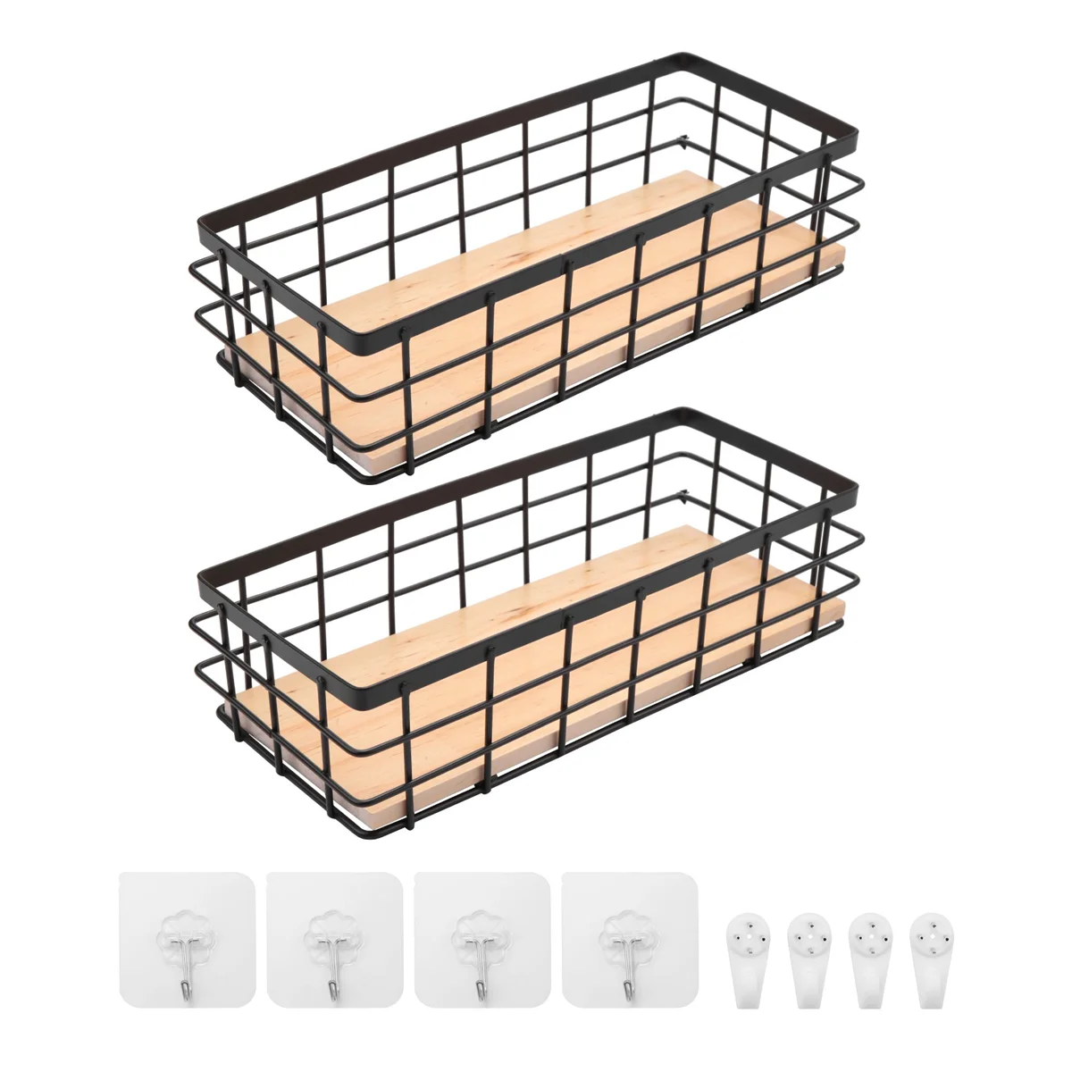 2Pack Metal Storage Basket with Wood Base,Decorative Baskets for Home Storage,Wire Basket for Organizing Small Tableware