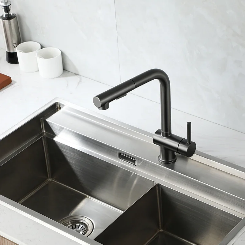Modern White/Chrome Brass Pull Out Kitchen Sink Faucet Deck Mounted Handle Spring Hot and Cold Water Tap Kitchen Crane