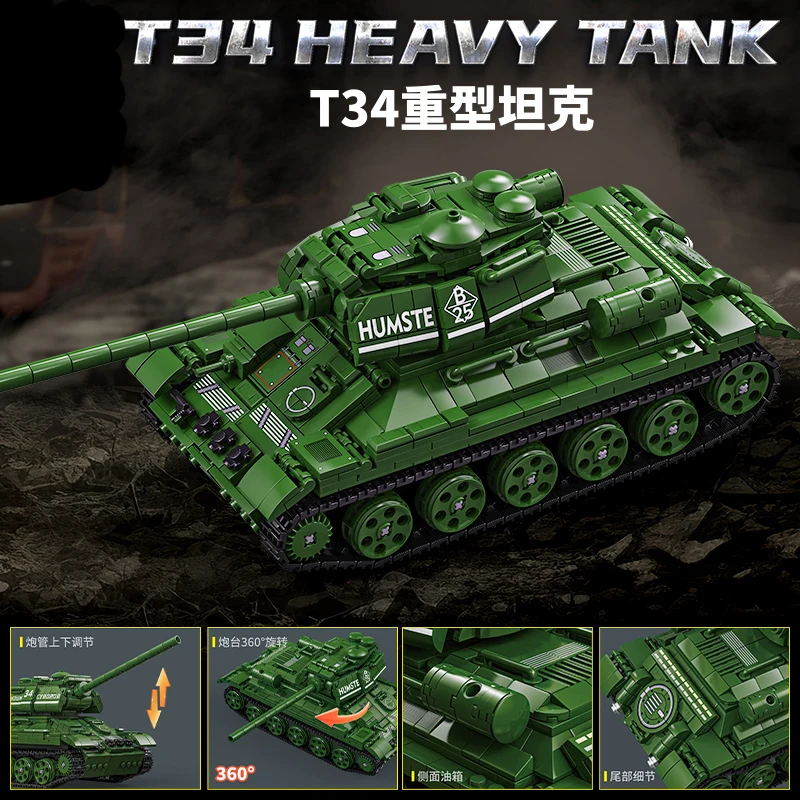 

Military Series Soviet T-34 Tank Armored Vehicle Assembled Building Block Model Tracked Vehicle Educational Toy for Boys and Kidsren