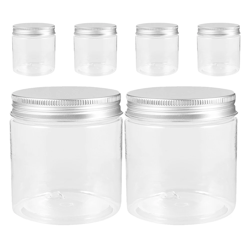 

6pcs 250ml Mini Silver Plastic Containers Screw Lids for Perfume Cosmetics Skincare Reusable Storage Portable Travel Size Clear