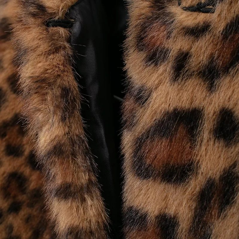 女性ヒョウ柄フェイクファーコート冬暖かいジャケットアウター長袖ファッションストリートエレガントカジュアルふわふわショートコート