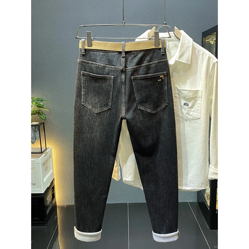 Winter Fleece-lined Warm Jeans Men's New Fashion Street Trend Stretch All-Matching Casual Tight Pants