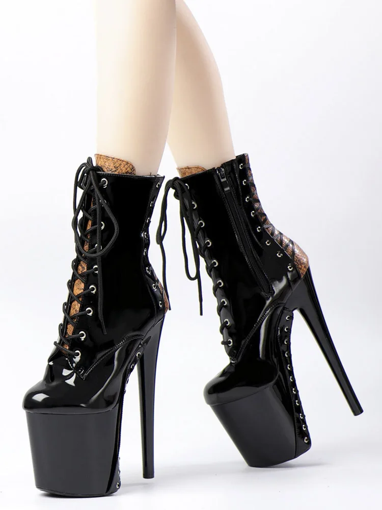 Crossdresser Sexy Fetish 8 Inch Thick Platform 20cm Pole Dance Exotic Dancer Shoes Nightclub Ankle Women Boots Gothic Strip Heel