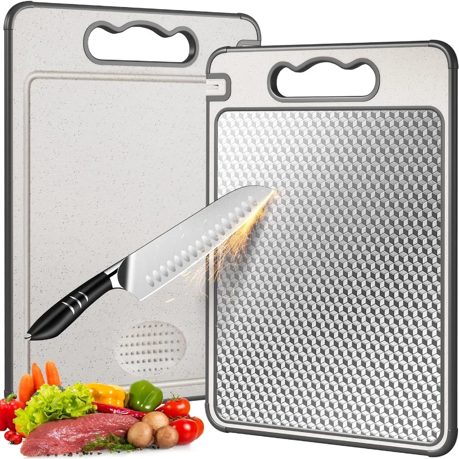 

Stainless Steel Cutting Board for Kitchen Scratch Resistant Mesh Design Reversible 304 Stainless Steel and Wheat Straw Non Toxi