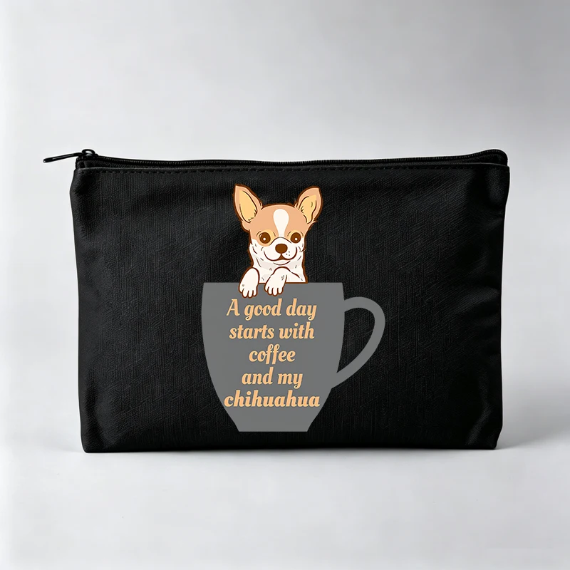 Women's Chihuahua and Coffee Cup Graphic Makeup Bag, Casual Cosmetic Pouch for Daily Use