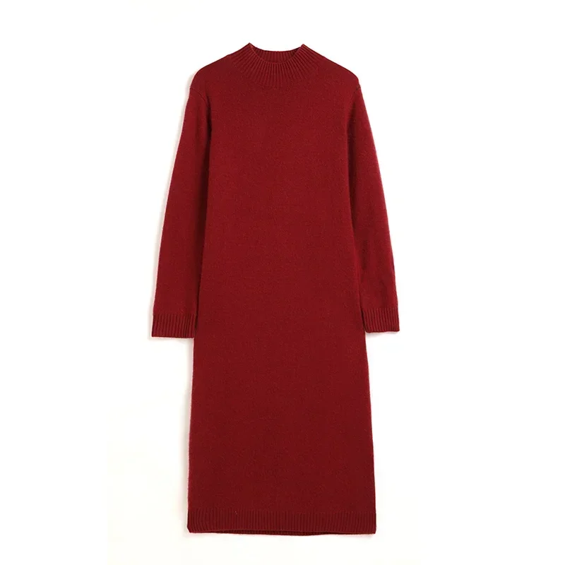 2023 High-end Winter New 100% Cashmere Sweater Long Dress Women Casual Thicken Dresses Female Loose Large Size Knitted Pullover