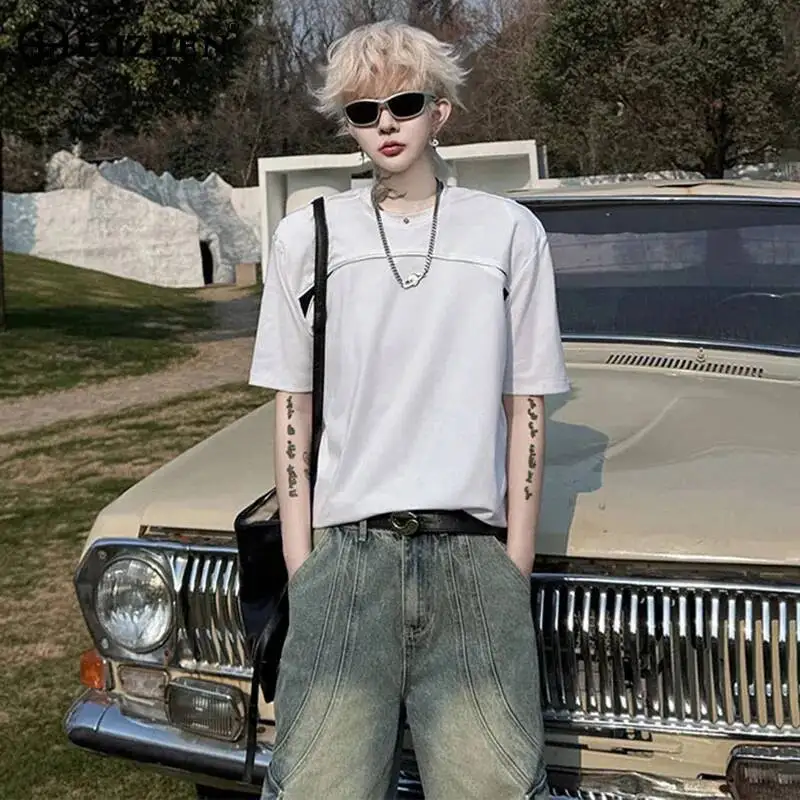 LUZHEN Summer Fashion Splicing T-shirts Men's 2025 Design Casual Original Round Neck Short Sleeve Tops New Male Clothes JY7350