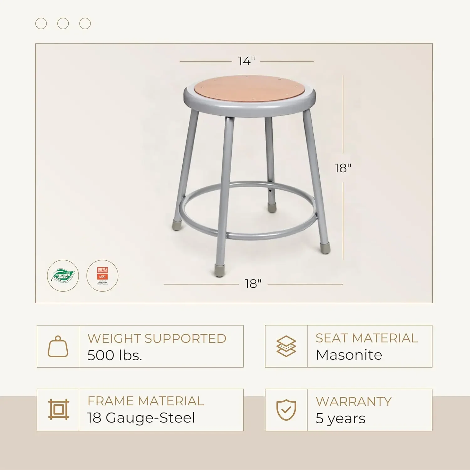 Banqueta de loja cinza OEF Furnishings, 18”, sem necessidade de montagem