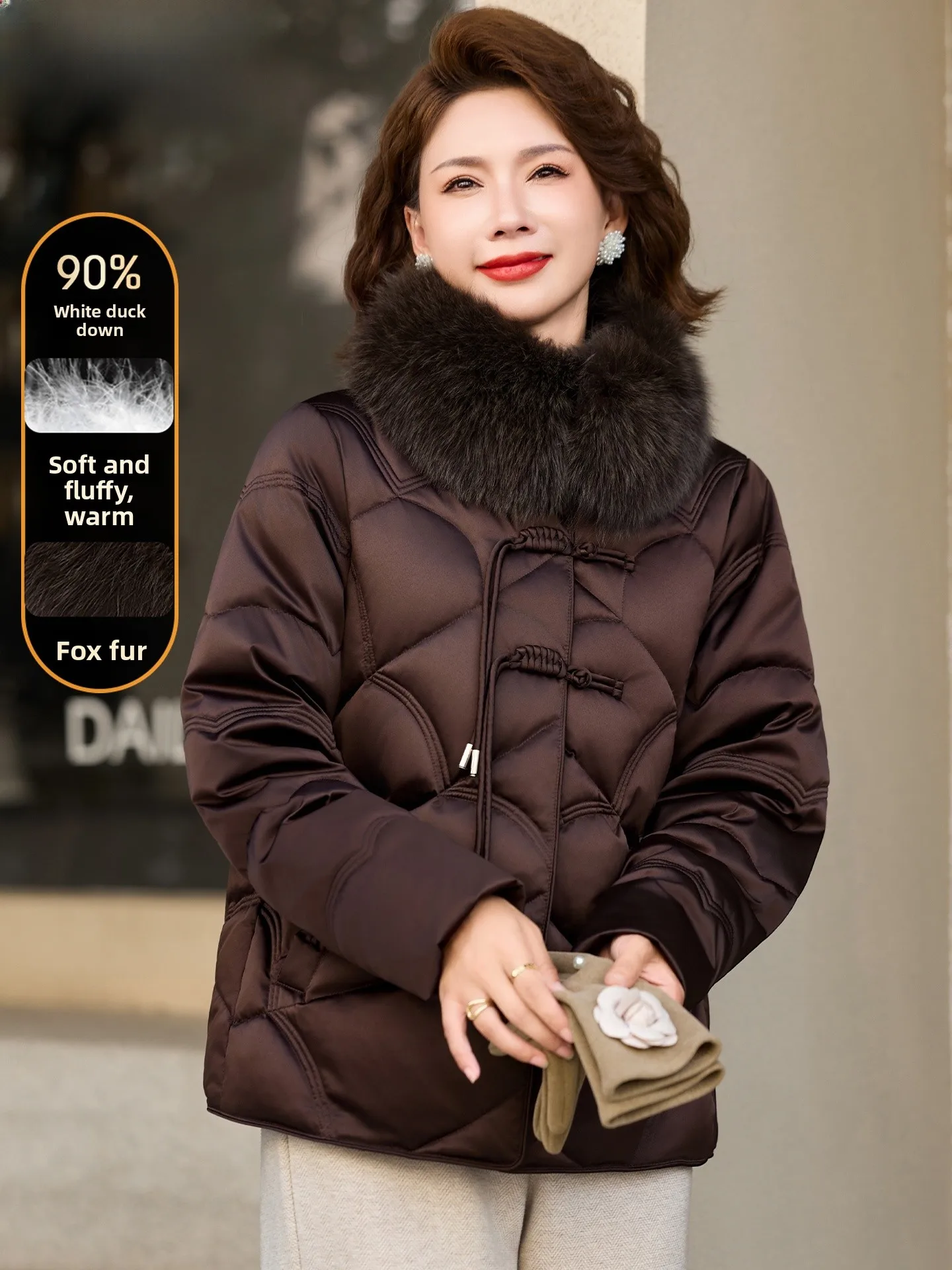 

Young Mom Winter Clothes Du down Jaet Fur Collar Middle Age Women's Cotton Coat Casual Sle Stand Size Fit