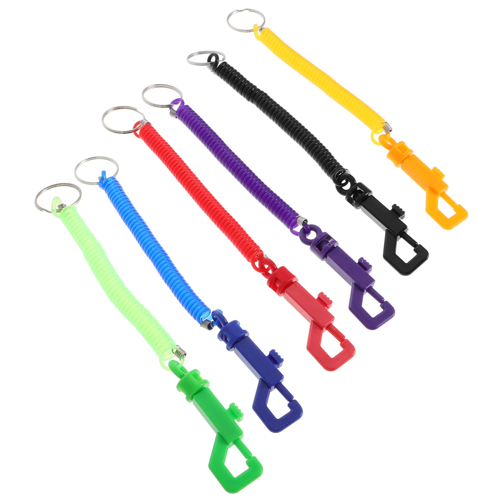 

6pcs Spring Key Chain Coiled Safety Lanyard Plastic Carabiner Clip Hook Retractable Durable Outdoor Camping Hiking Accessories