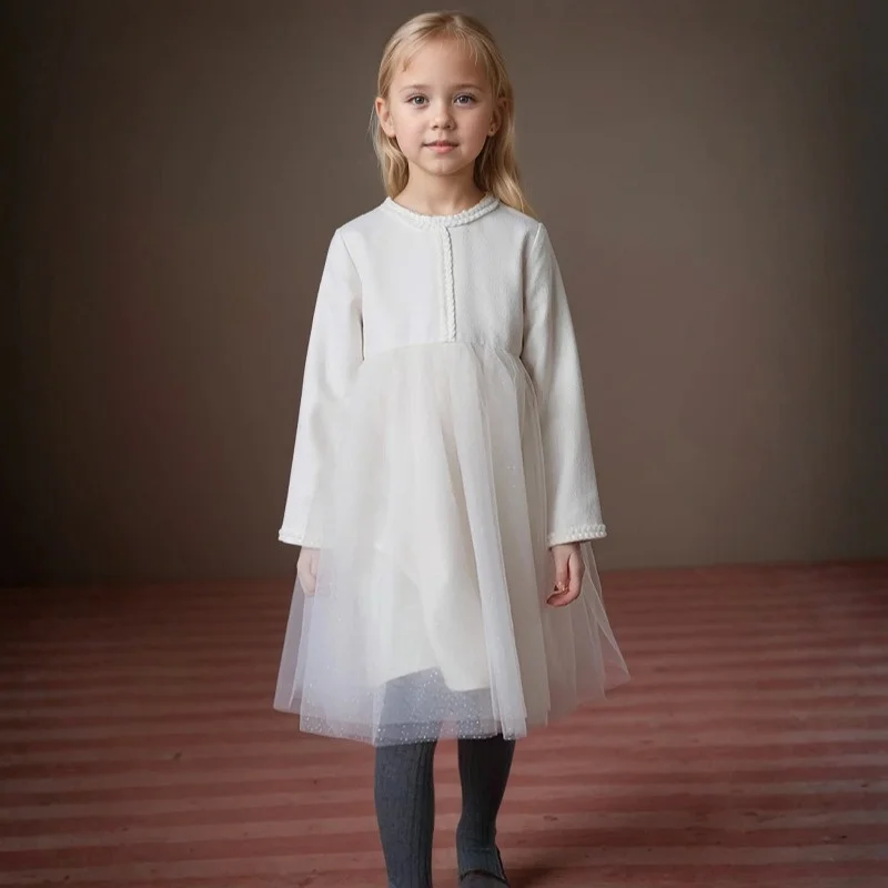 Kids Clothes Children's Clothing 2025 Autumn Cotton Baby Girls Solid Party Princess  Ballet Dancer Long Sleeves Dresses 2-7 Year