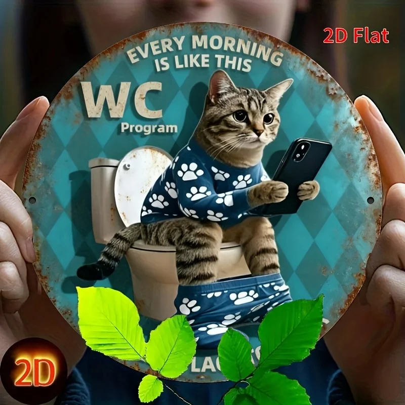 WC Project Cat on Toilet Aluminium-Metallschild, 20,3 x 20,3 cm, Retro-Wanddekoration, Plakette für Badezimmer, Schlafzimmer, Büro