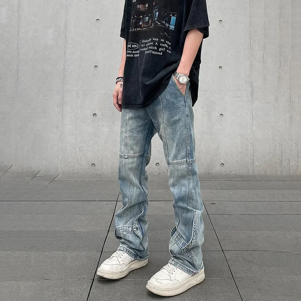 Skinny Jeans for Men Y2k Streetwear Autumn Casual Fashion Slim Designer Trousers Street Slim Spliced Stacked Denim Pants Winter