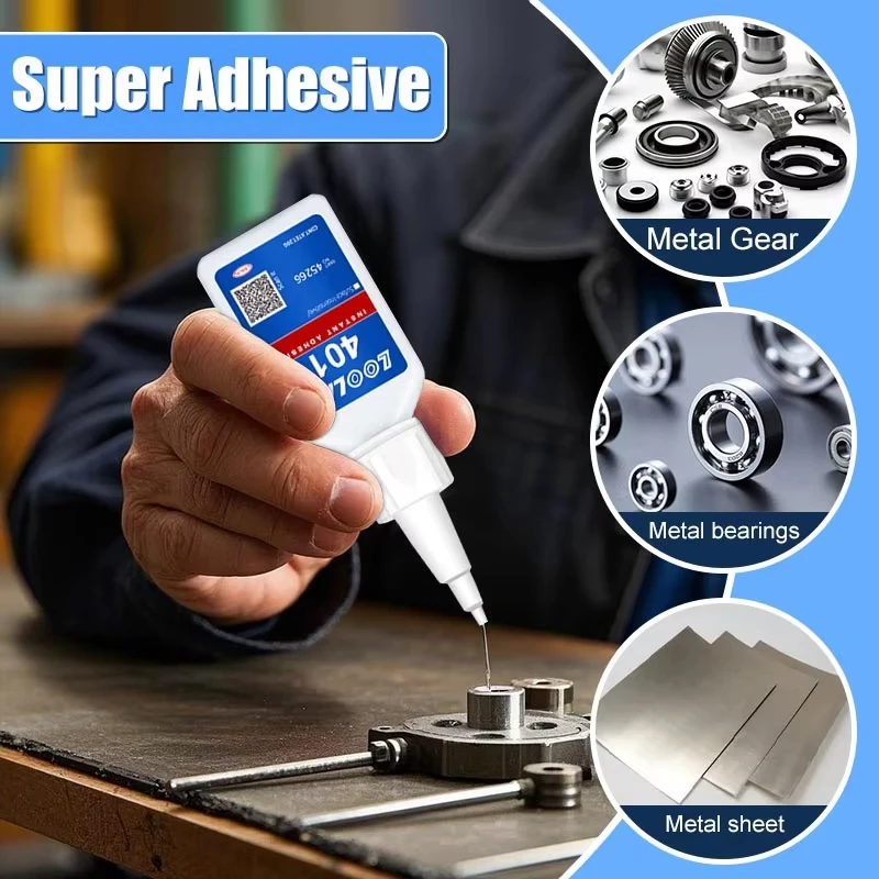 Loolifl-401 Super Cyanoacrylate Glue, Industrial Fast-Drying Adhesive, Strong Adhesive for Metal, Plastic, Rubber, and Wood, Universal Instant Adhesive, Low Whitening, Low Odor, Waterproof, High Strength, Quick-Drying Adhesive view 2