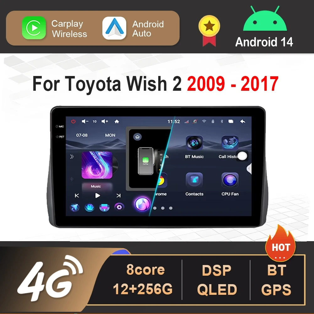 

Android 14 Car intelligence Video Multimedia Player for Toyota Wish 2 2009 - 2017 GPS Navigation Left Hand Drvie DSP Stereo