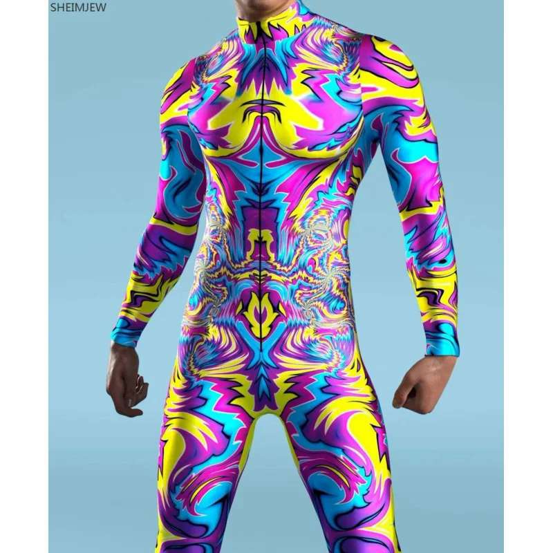 Men kids front zipper zentai bodysuit multicolour skeleton printed costume Halloween party jumpsuits Carnival holiday outfit