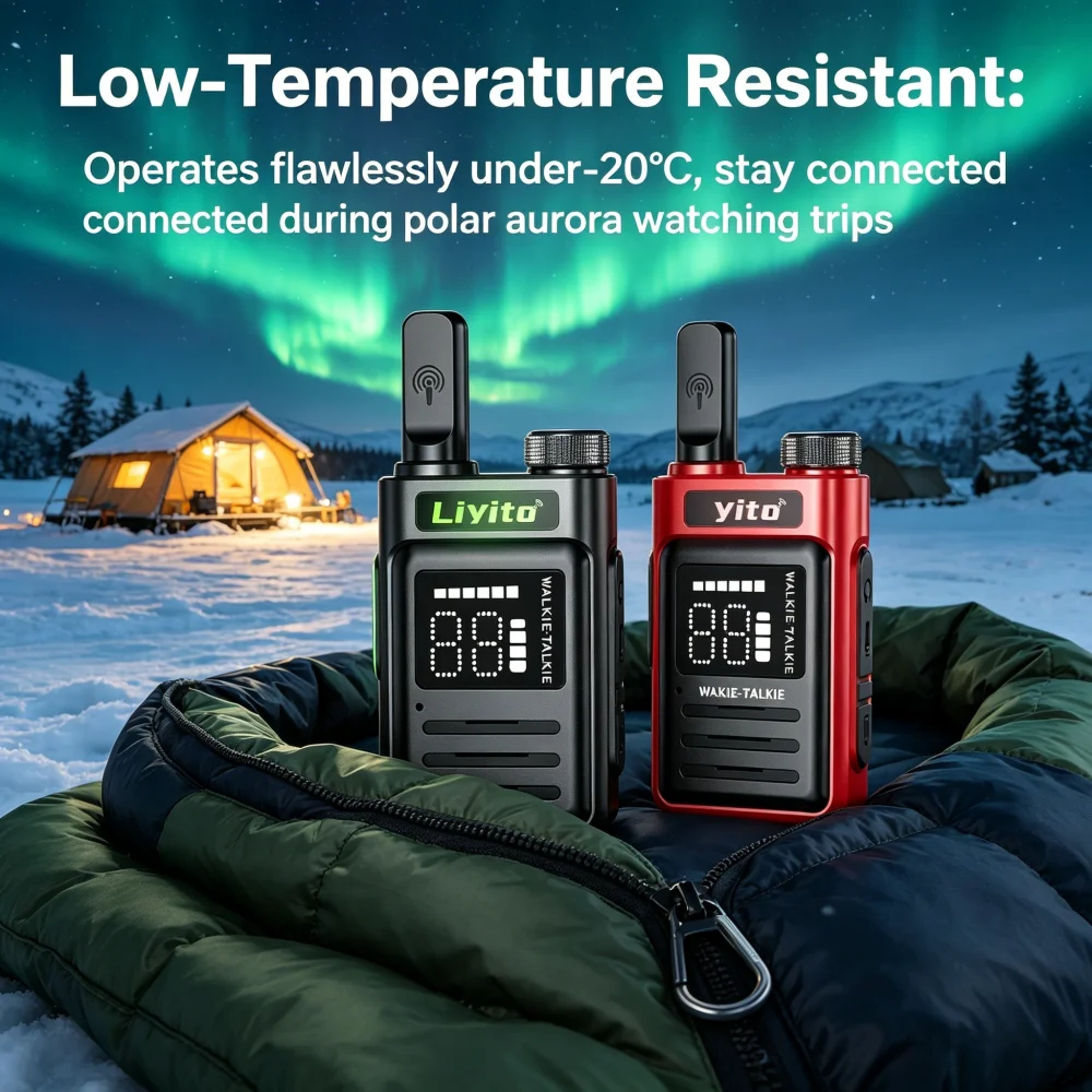 Mini Waterproof Walkie Talkie 2 Pack with LCD Display Long Range Full Duplex Rechargeable 2 Way Radio for Helmet Riding Cycling