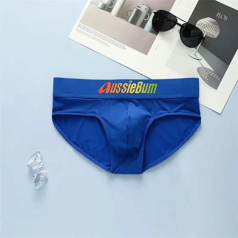 Aussiebum-Calzoncillos de seda de leche para hombre, cintura baja, cinturón elástico de color, bolsa convexa en U cómoda