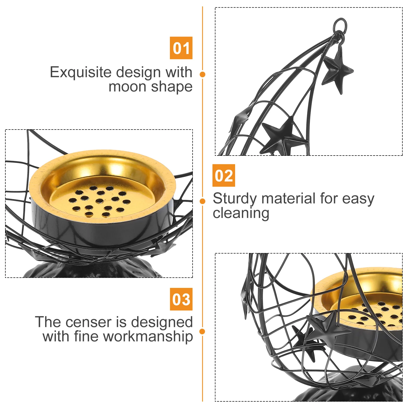 

1pc Incense Burner Metal Desktop Moon Shape Censer Bakhoor Holder Aromatherapy Furnace Charcoal Burner For Yoga Meditation Home