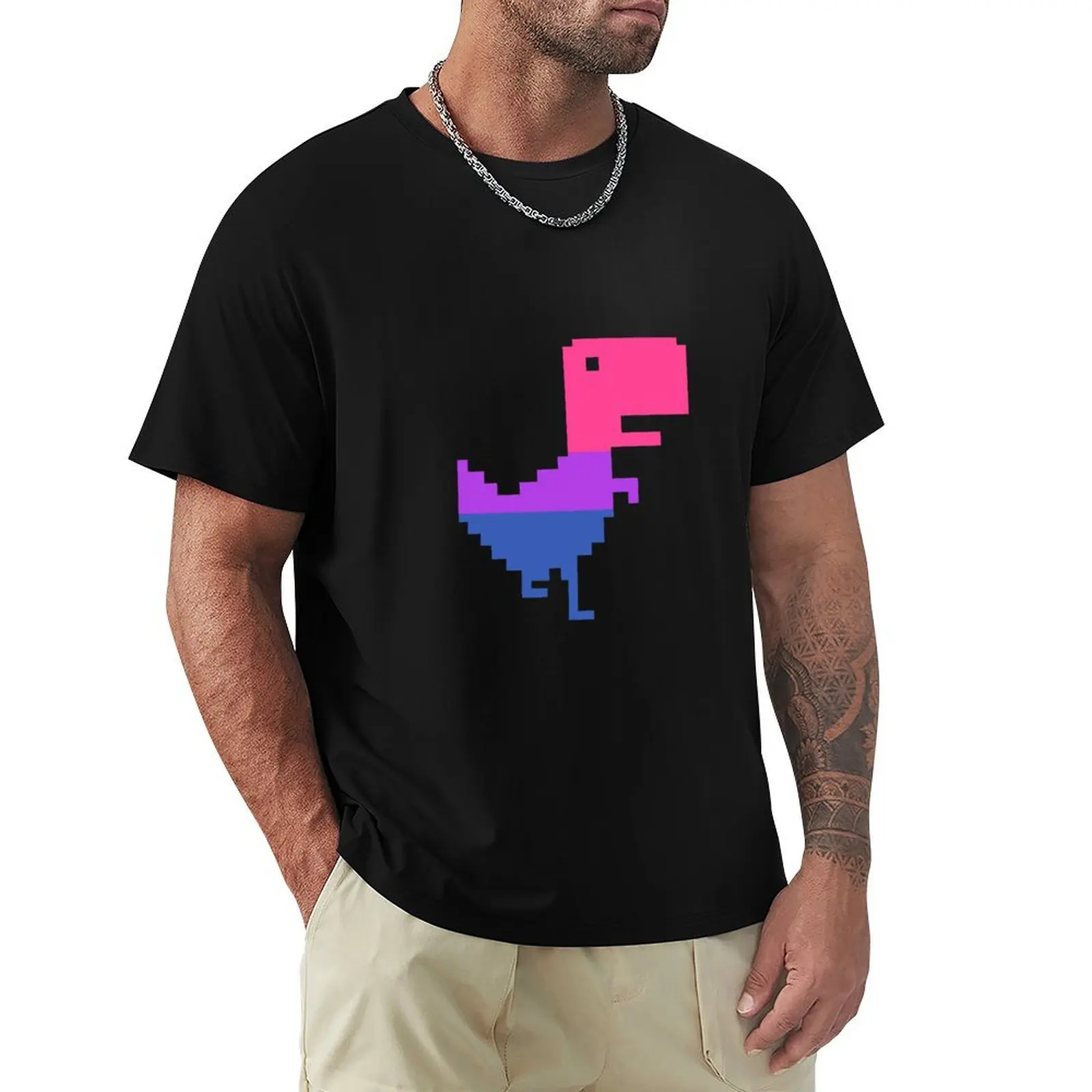 Google Chrome Dino T Rex LGBT Bisexual Pride Flag Dinosaur T-Shirt t shirt man casual T-Shirt