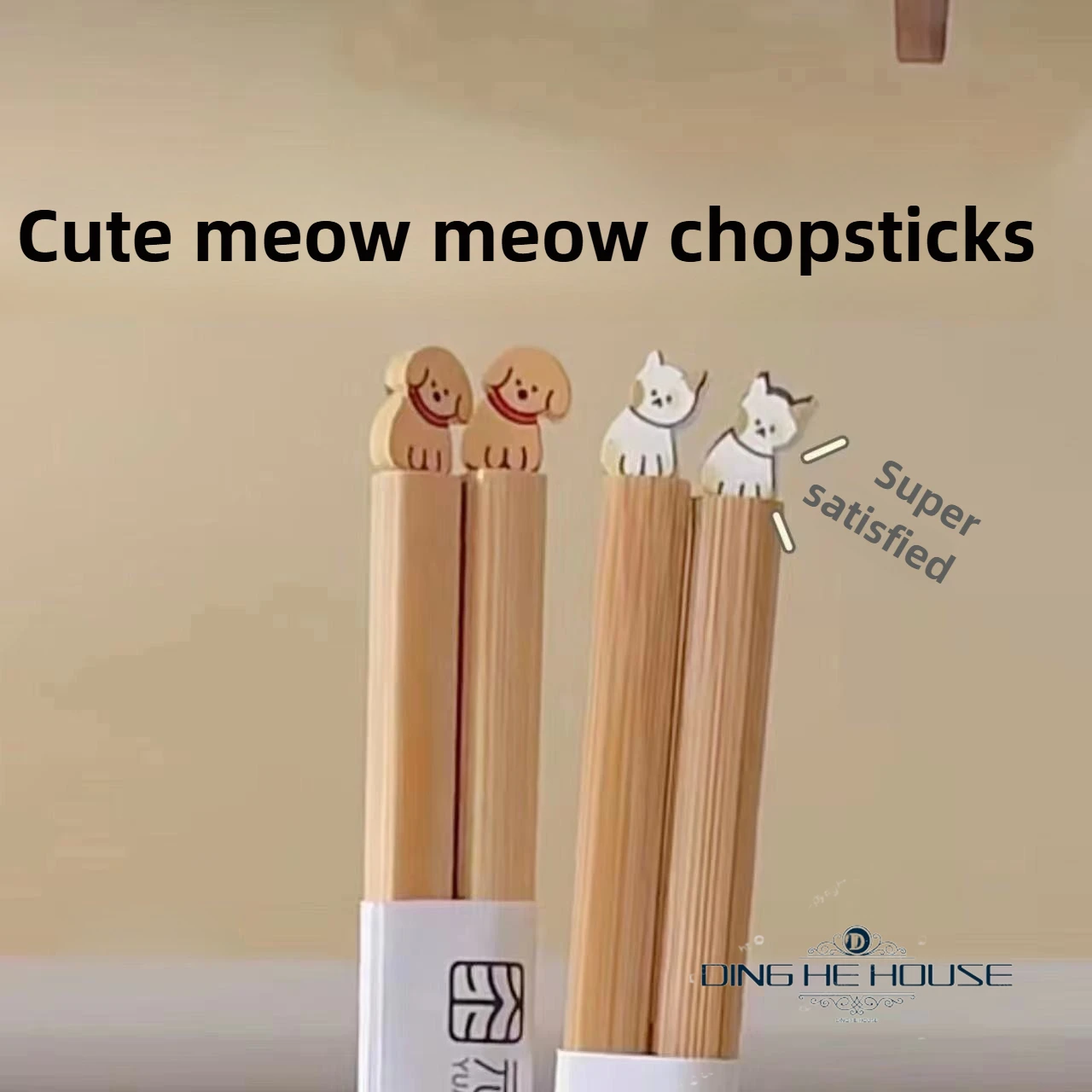Cute Cat Dog Chopsticks Cartoon Household Reusable Kitchen Tableware Couple Practical Good-looking Hand-carved Wooden Dinnerware