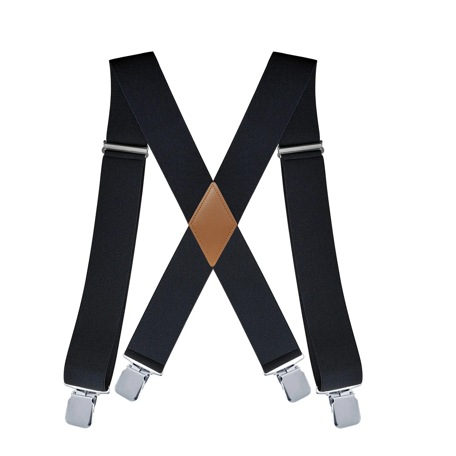 Heavy Duty Lengthened Adult Suspenders 5CM X-Type 4Clips Adjustable Elastic Gothic Pure Black Men's Braces Outdoor Leisure