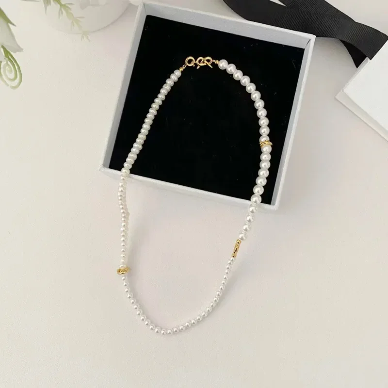 Natrual Pearl Faux Pearl Mix  Chunky Necklaces Women Jewelry Punk Hiphop Designer Runway Rare Simply Gown Boho Top Japan Korean