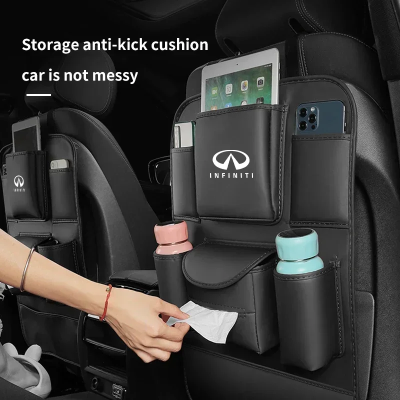 For Infiniti Q50 QX30 FX35 Q60 Qx50 Qx55 Qx60 Qx70 G35 QX56 Car Seat Organizer Seat Back Storage Bag Anti-kick Pad Accessories