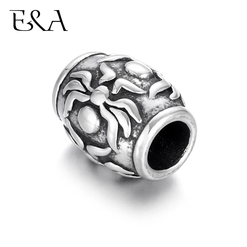 Stainless Steel Beads Barrel Patterned 5mm Hole Metal European Bead DIY Supplies Jewelry Findings Bracelet Making Accessories