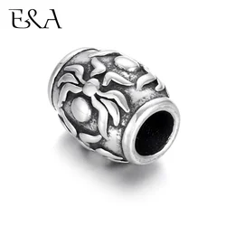 Stainless Steel Beads Barrel Patterned 5mm Hole Metal European Bead DIY Supplies Jewelry Findings Bracelet Making Accessories