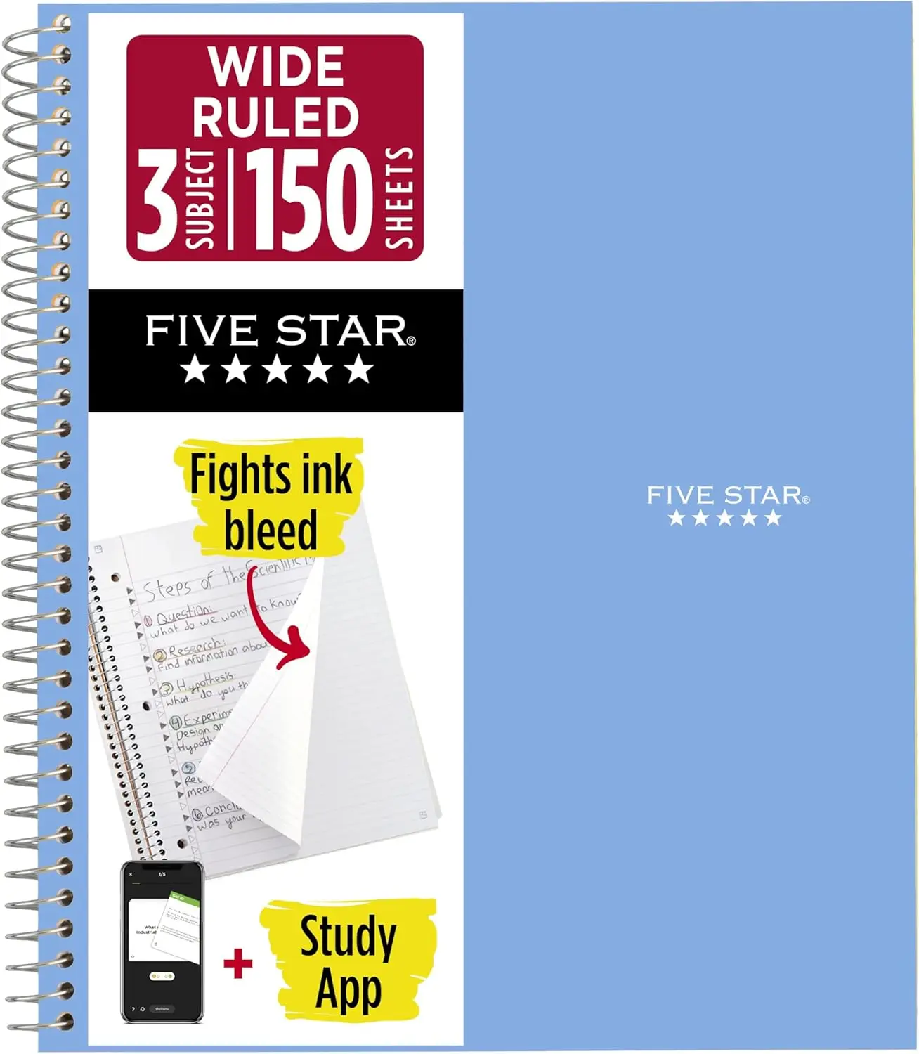 

Spiral Notebook 3 Subject Wide Ruled 150 Sheets Water Resistant Cover Tidewater Blue