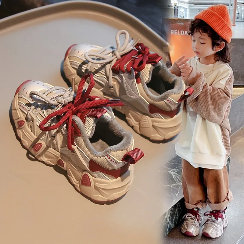 

2025 New Children's Fashion Sneakers Leather Boys Girls Single Shoes Soft Bottom Non-slip Kids Running Shoes Женская Обувь