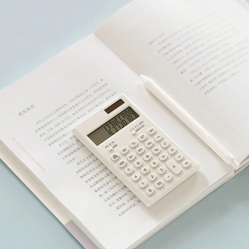 White Pocket Solar Calculator with Simple Function, Desk Calculators Handheld Mini Caculator for School Office